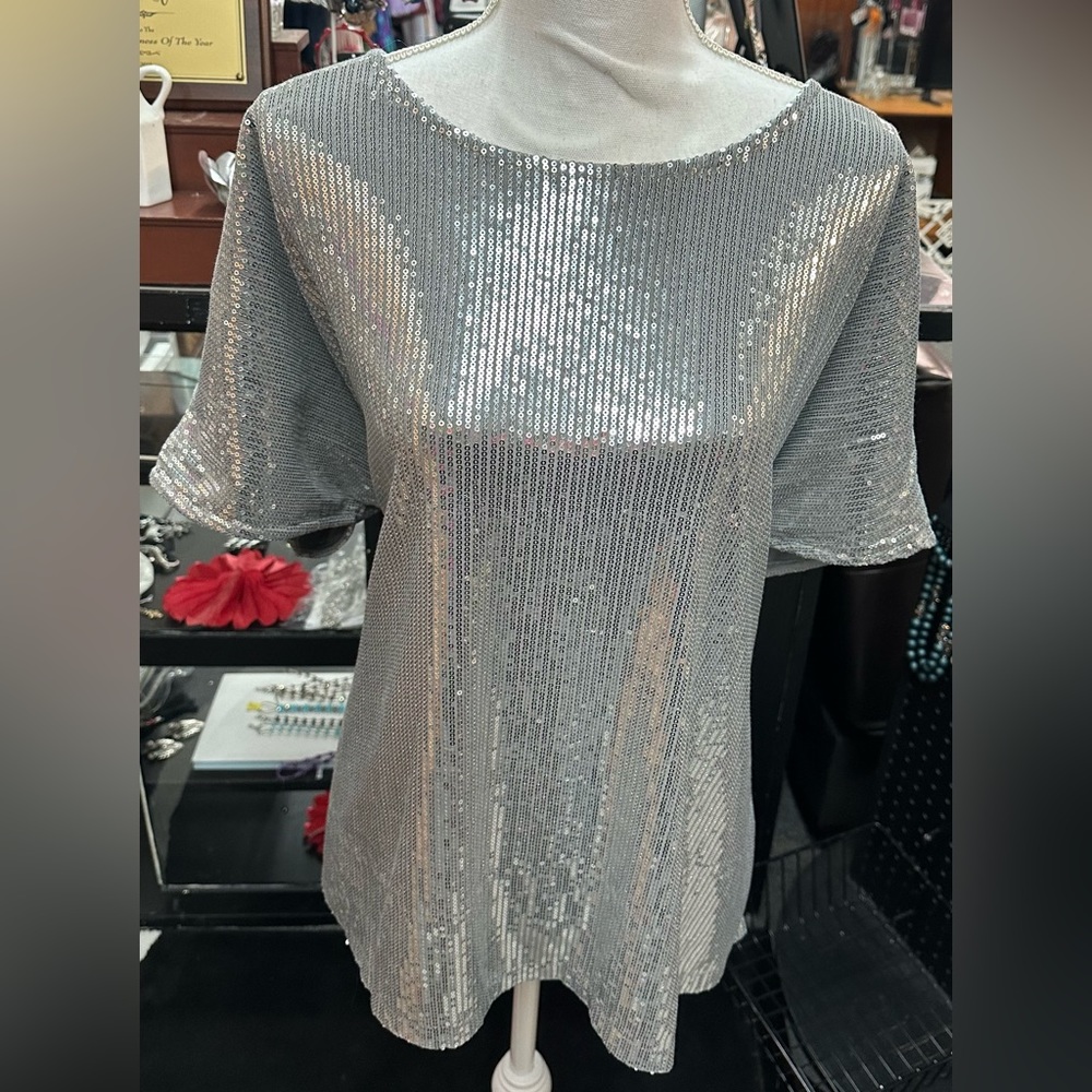 Roaman’s sz 1x (22/24) silver sequin top